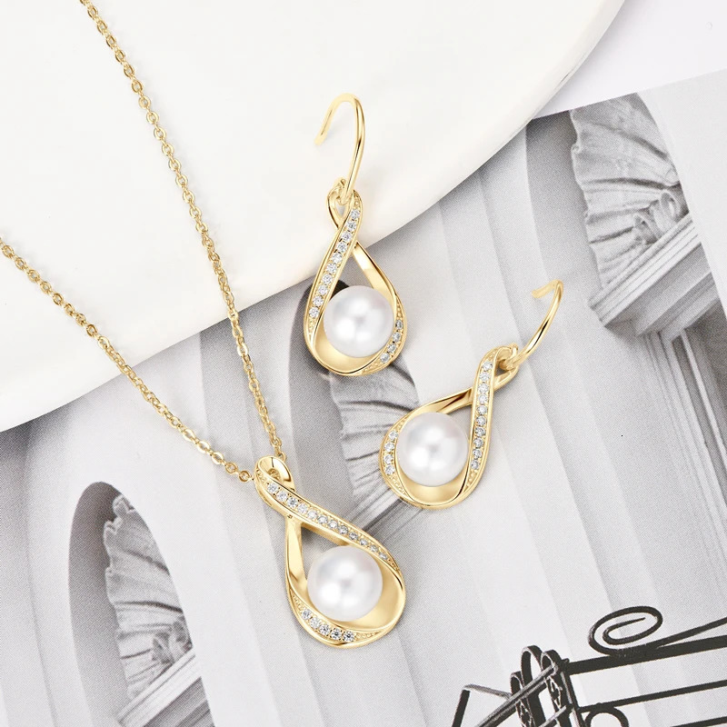 925 Sterling Silver Natural Freshwater Pearl Pendant Necklace Earrings Sets Infinity Wedding Jewelry Set for Women 250221
