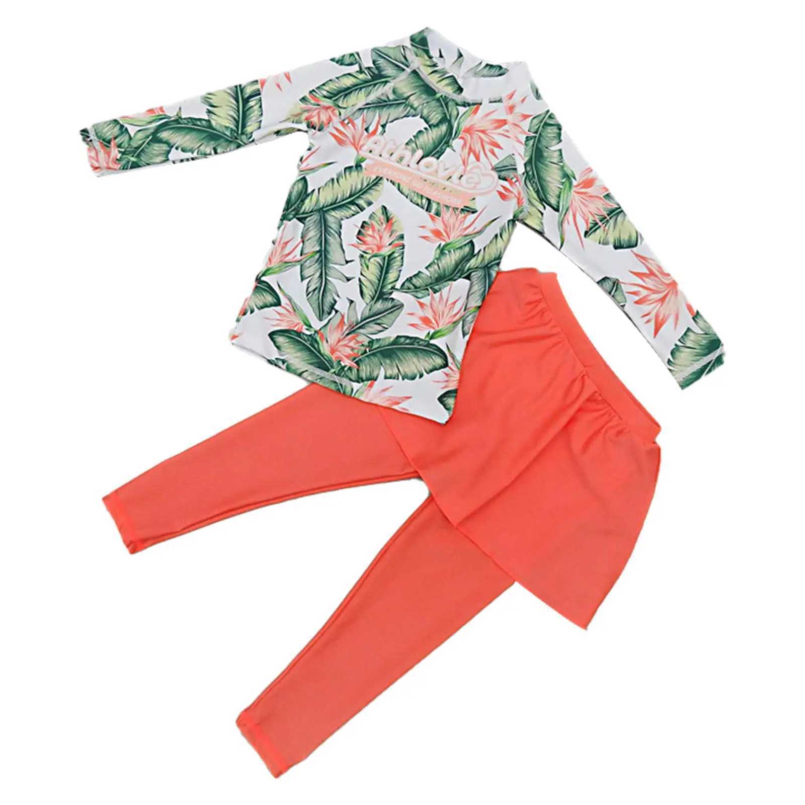 Kids Girls Swimsuit Swimwear Outfits Floral Printed Beachwear Sets Bathing Suit Long Sleeves Tops with Skirted Pants Rash Guard X250224