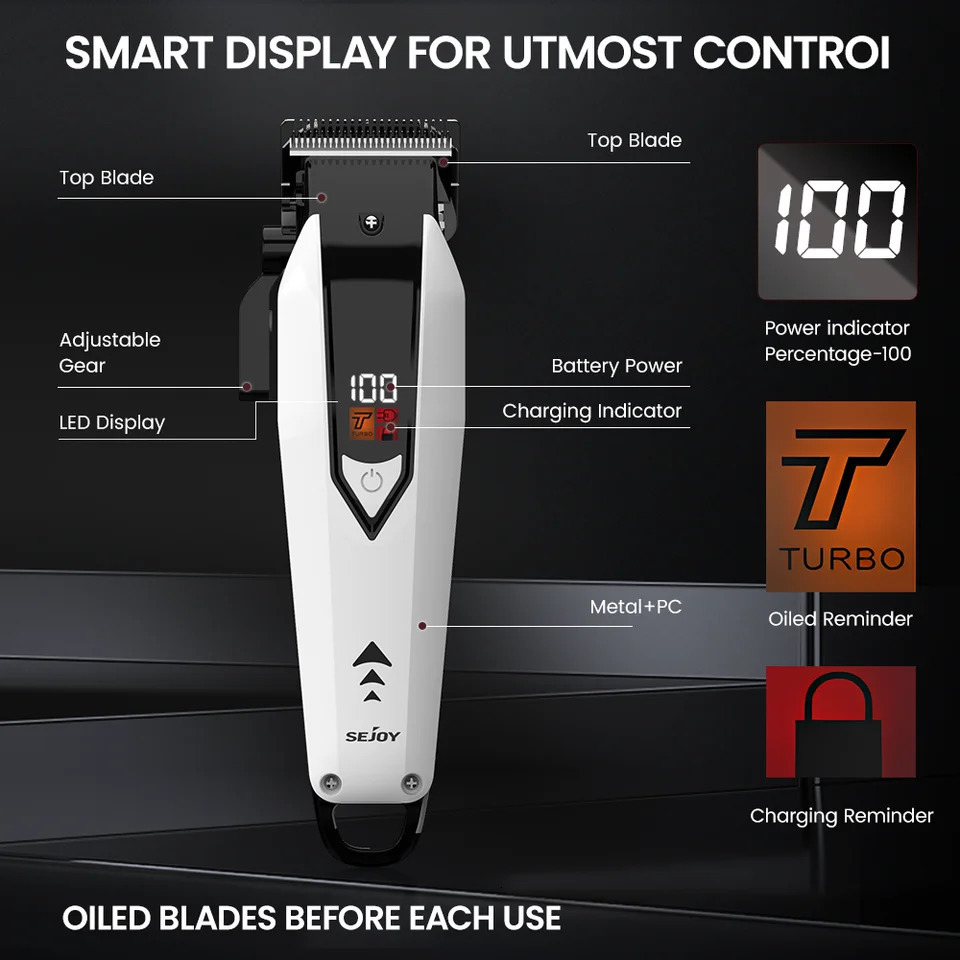 Sejoy Cordless Hair Clippers for Men Trimmers Set Barber with LED Display Professional Slick Cut SelfSharpening Blades 250217