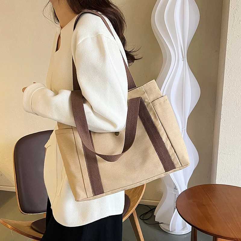 Women Canvas Shoulder Bags College Girl Books Handbag Cotton Cloth Fabric Commuting Zipper Purse Big Tote Ladies Shopping Bag Z250225