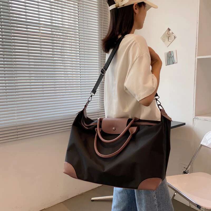 Tiptoegirls Panelled Patchwork Lady Anti-Tear Nylon+Leather Large Totes For Women Fashion Simple Leisure Shoulder Bag
