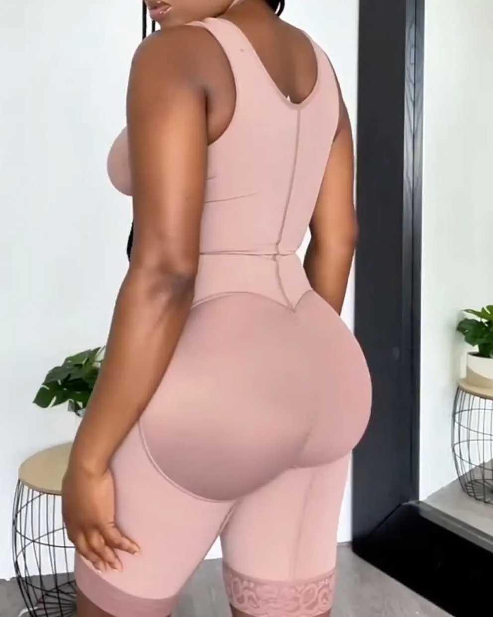 Full Body Tummy Control Shapewear Women Postoperative Girdle White with Adjustable Frontal Exit Style M250225