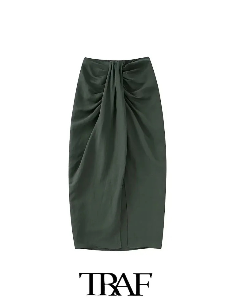 TRAF Fashion 2 Piece Knotted Cropped Shirt TopKnotted Skirt 2023 Summer Shirts Two Sets 250222