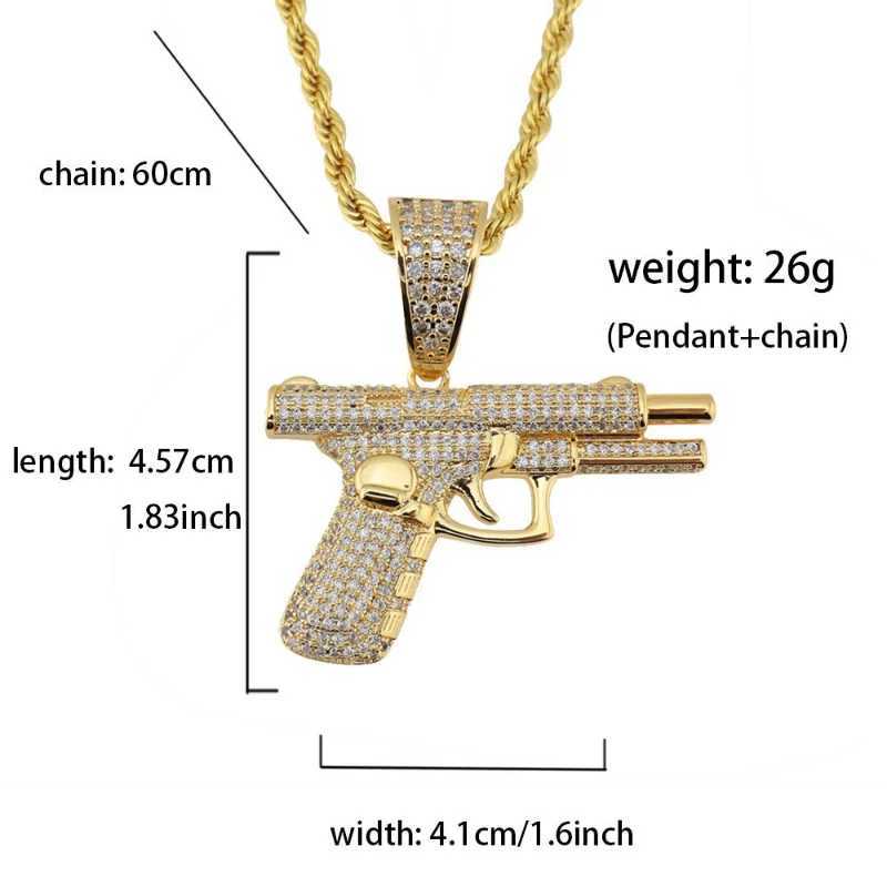 2023 New Fashion Hip Hop Crystal Pistol Pendant Personality Cool Rap Trend Pendant Necklace for Men Gift X250224
