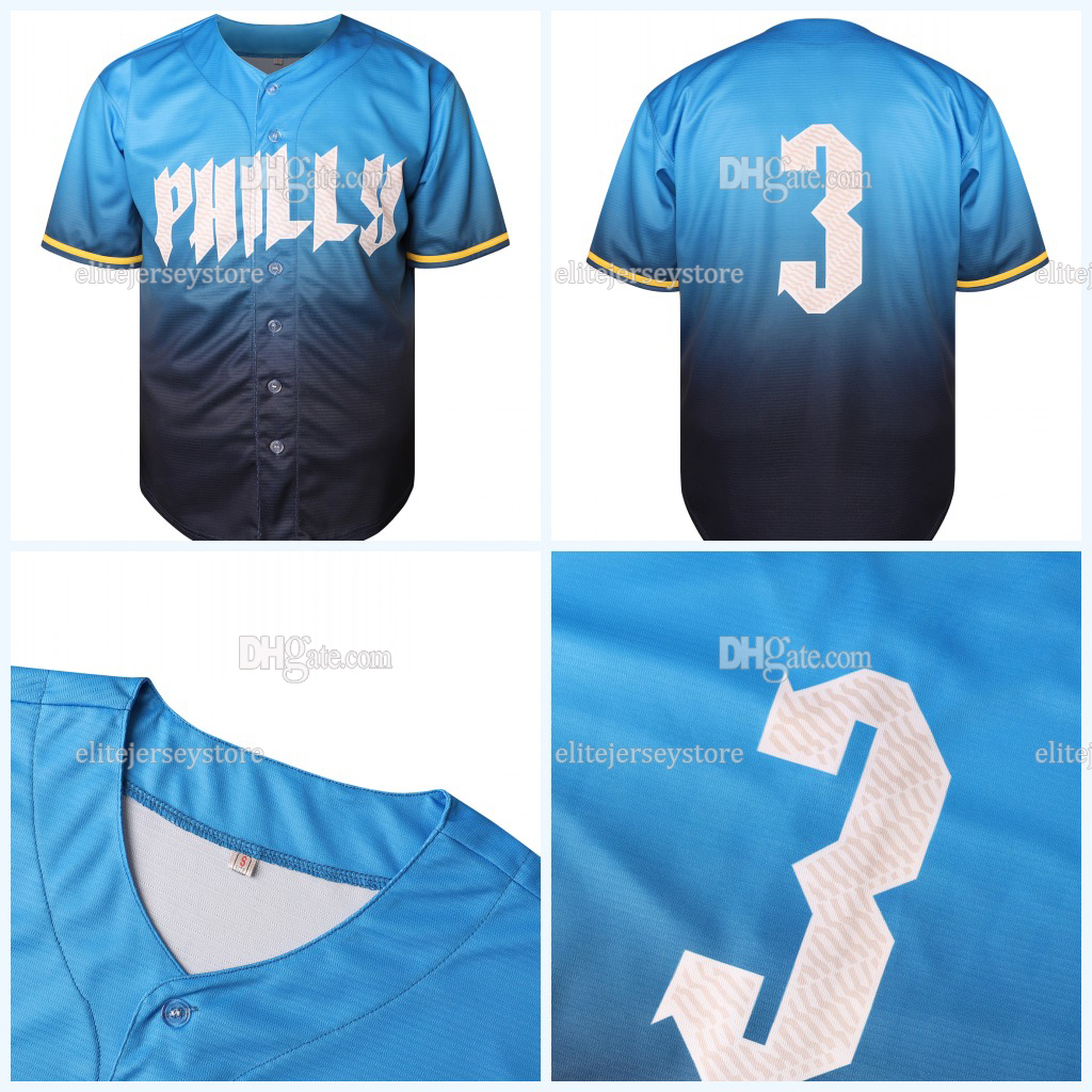 PPersonalized Custom Baseball Jersey Harper Schwarber Marsh Castellanos Stubbs Realmuto Bohm Turner Stott Embroidered Letter Number Design Polyester