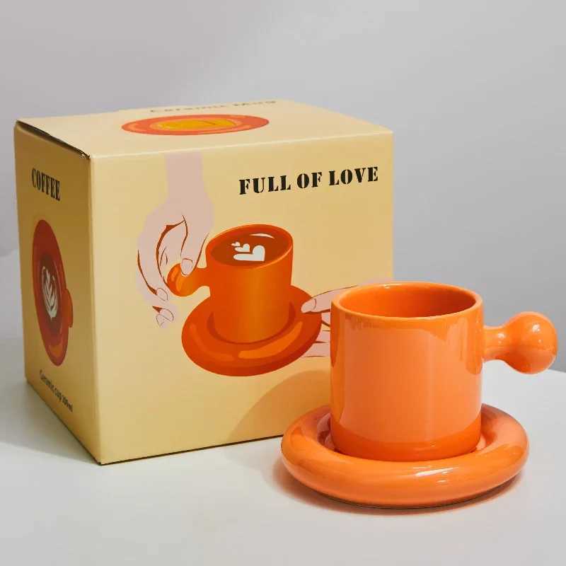 Ceramic Mug with Saucer Home Decoration Cute Creative Combination Breakfast Cup Coffee Cup Coffee Mugs with TrayC250224