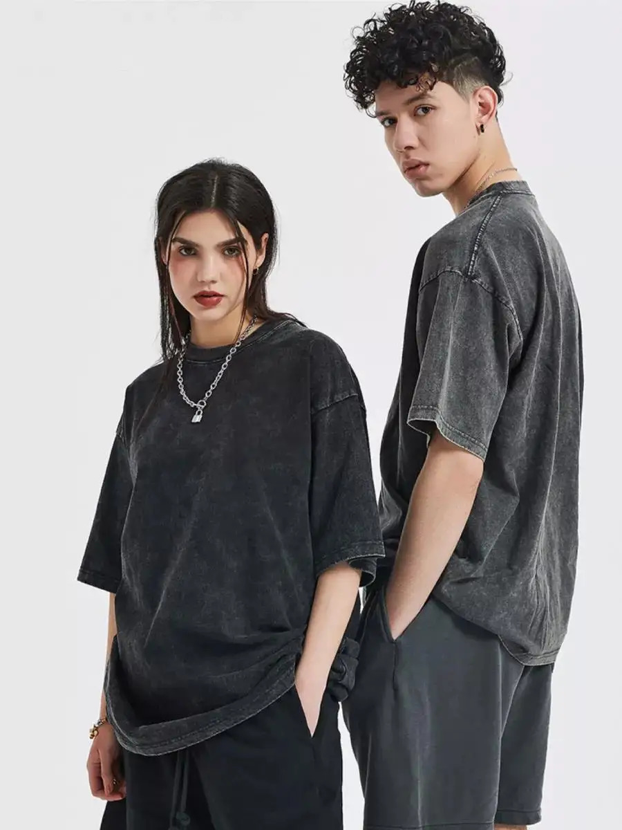 Summer Cotton Washed T-shirt for Women Men Loose O-Neck Oversized Tee Korean Y2k Female Clothes Casual Vintage Short Sleeve Tops 250225