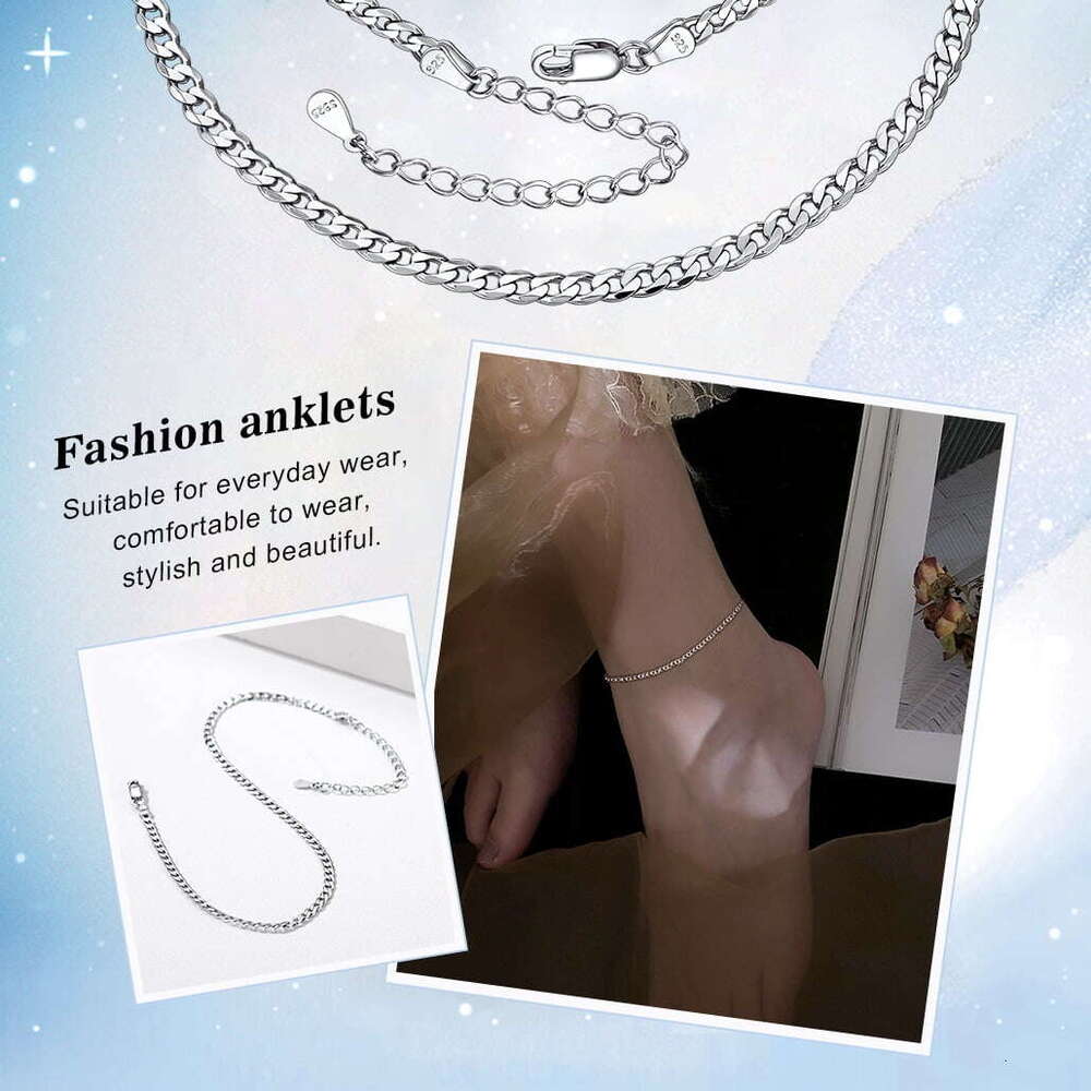 g Sier Cuban k Chain Anklet Bracelet Women Minimalist Foot Jewelry for Summer Beach Party