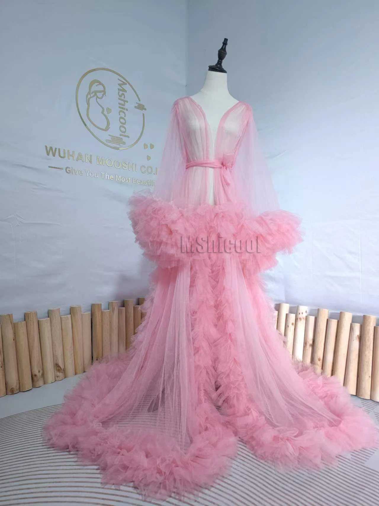 Sexy Maternity Womens Fluffy Long Dress For Photo Shoots Premama V-Neck Tulle Wedding Party Dresses Pregnant Baby Shower Gowns X250224
