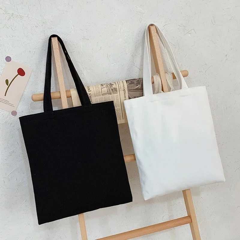 5 Pcs Large Unisex Eco-Friendly Reusable Shopping Bags Foldable Cotton Canvas Tote Handbags Blank Design for Customizable Z250224