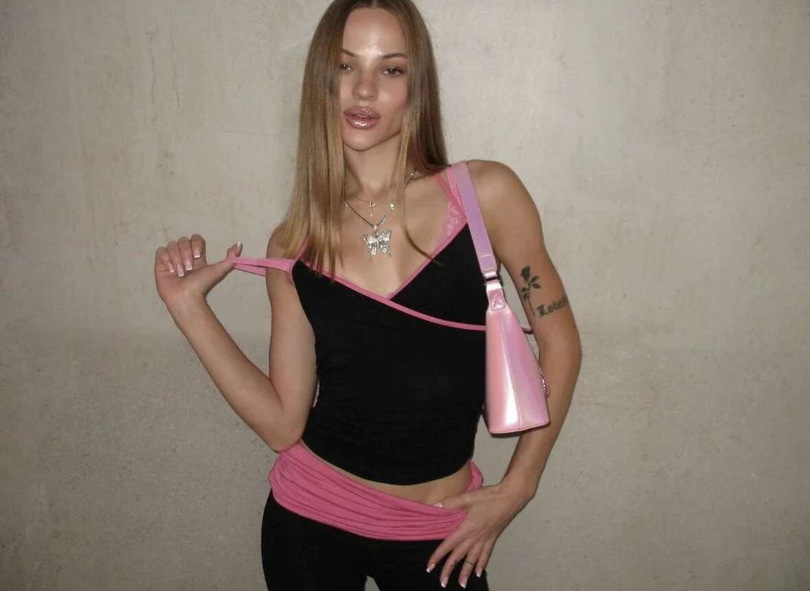 Iamgia Super Comfortable Tender Powder Press Drill High Elastic Cotton Lace Halter Tank Shorts Straight Pants