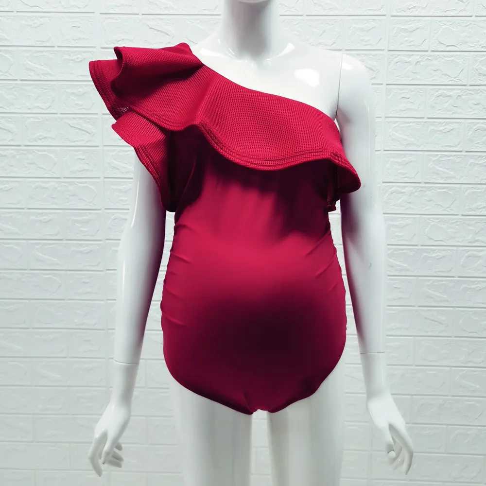 Crooked neck maternity photography bodysuit with single shoulder ruffled sleeves for pregnant women photography bodysuit X250224
