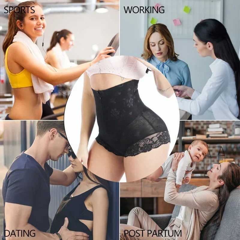 GUUDIA Body Shaper Panties Lace Jacquard Sexy Mesh Shapewear Briefs High Waist Hook Zipper Elastic Shapers Tummy Control Girdle M250225