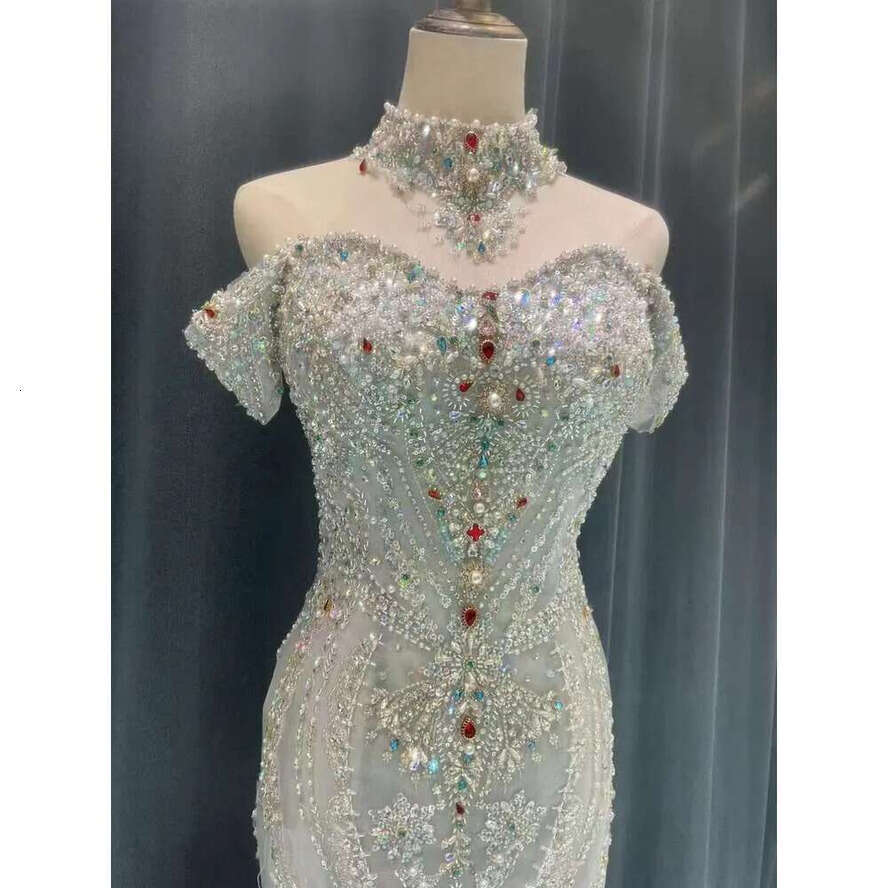 Sweetheart Green Collection Glitters Crystals Mermaid Custom Made Gray Beads Bridal Gowns