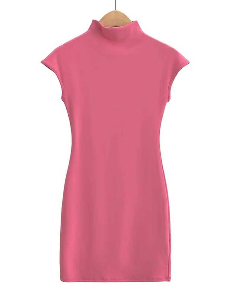 Mini dresses for women 2024 Summer knitted dress sexy vintage clothes black dresses short sve turtleneck pink dress bodyconXJ250224
