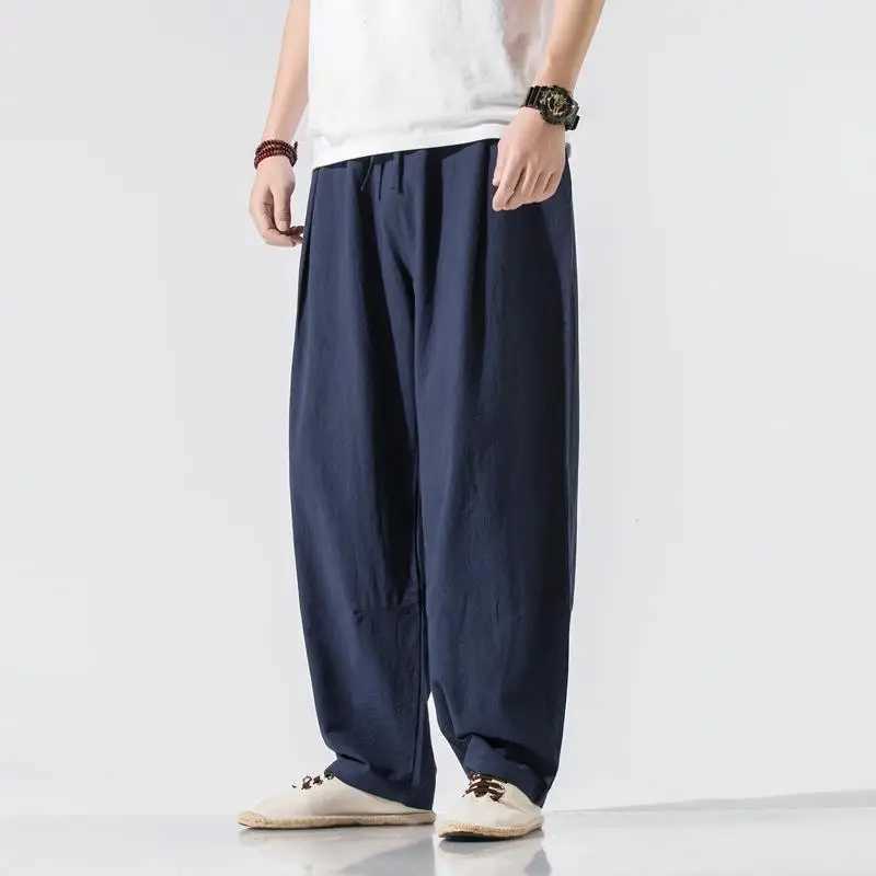 Mens Clothes New Summer Japanese Casual Streetwear Harajuku Cotton Linen Baggy Pants Male Solid Oversized Bloomers Trousers M-5XL W250225