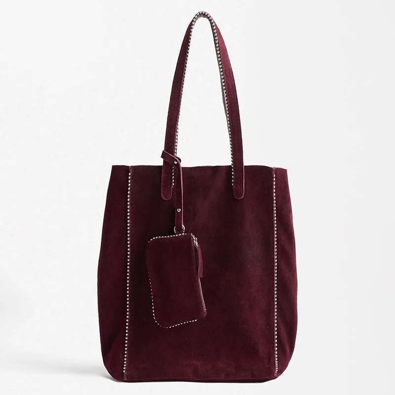 Fashion Beading Chains Tote Vintage Faux Suede Shoulder Bag Designer Purses And Handbags Rivet Shopper Bags For Women