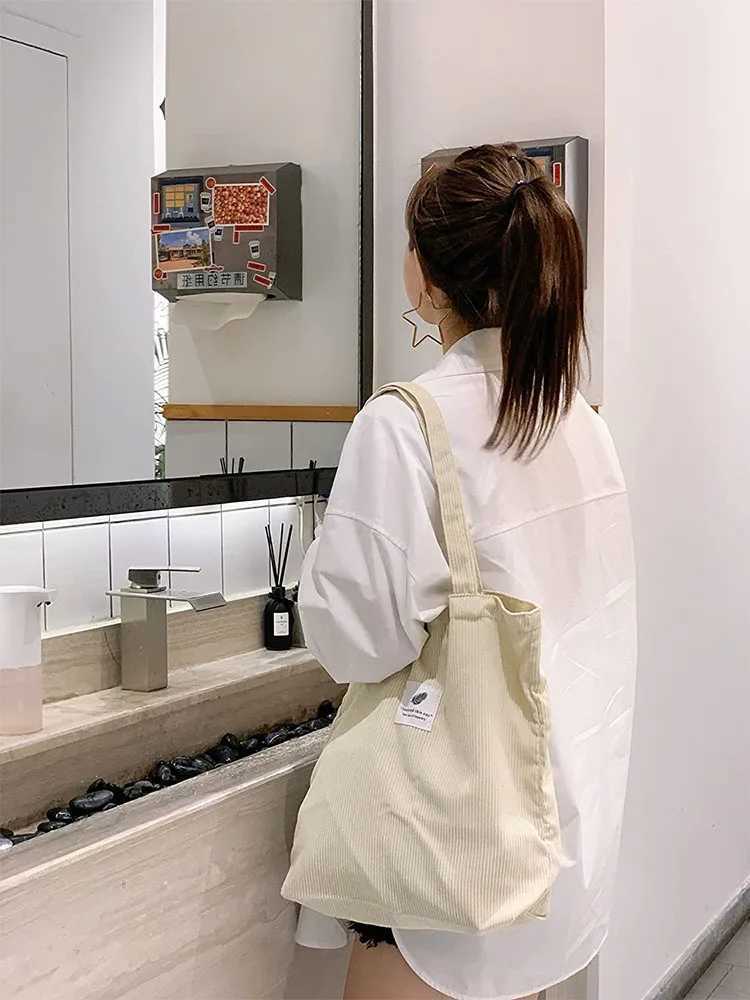 Corduroy Womens Shopping Bag 2024 Womens Casual Handbag Soft Reusable Fabric Affordable Shopping Bag Shoulder Handbag Z250224