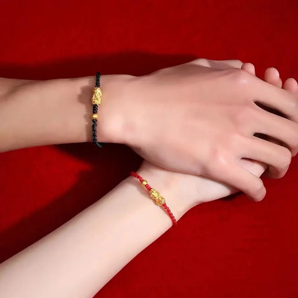 9999 real gold 24K yellow Cai Pi Xiu Bracelet Benmingnian Red Rope 250213