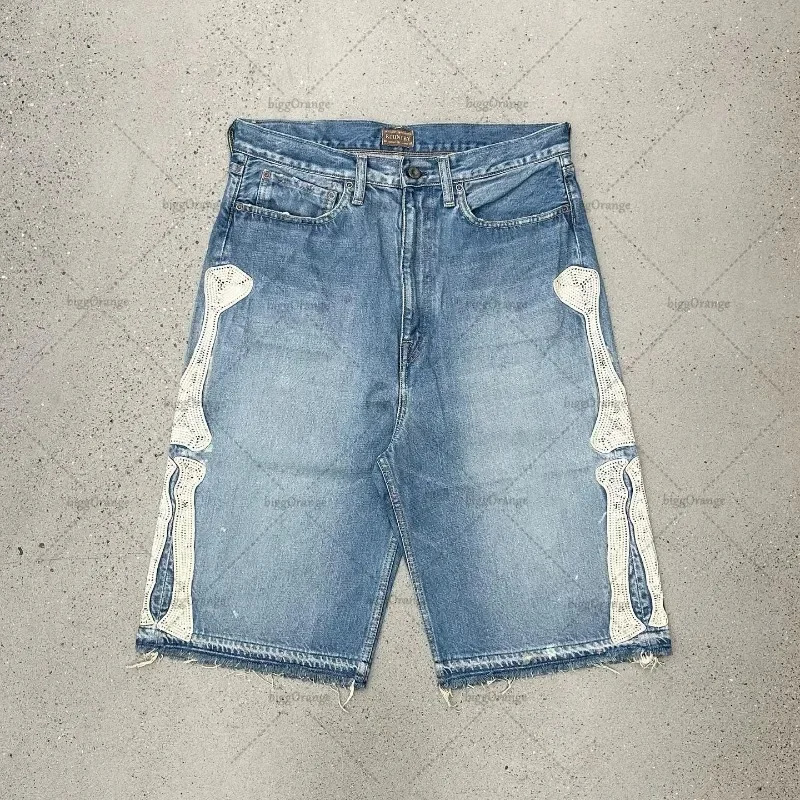 2025S designer American street letter y2k casual embroidered bone denim shorts for men and women