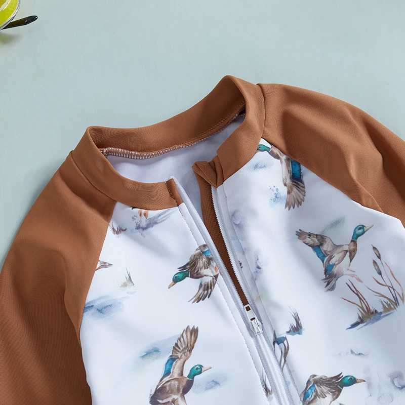 Baby Girls Rash Guard Swimsuit with Hat 2 Pcs Set Floral Print Zip Up Long Sleeve Crew Neck Toddler Girls Swimwears X250224