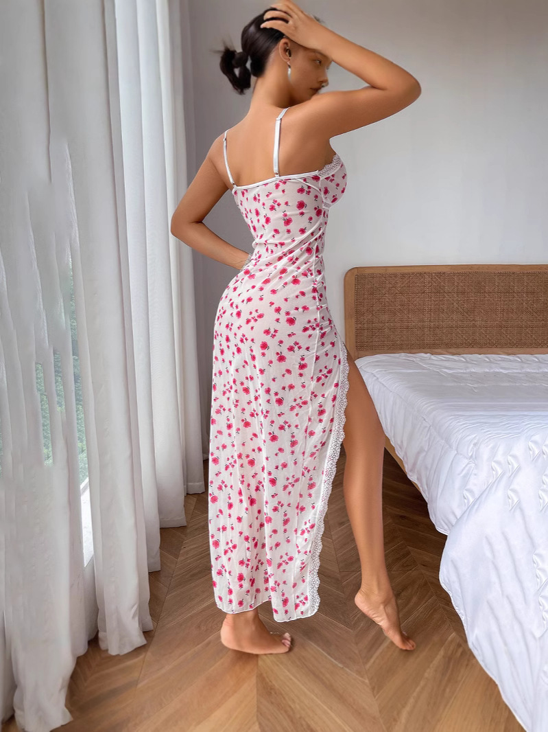 Women's Sleepwear Women's Nightdress with Leopard Print Lace Trim V-neck Adjustable Shoulder Straps Backless Dress Sleepwear Home Wear Night