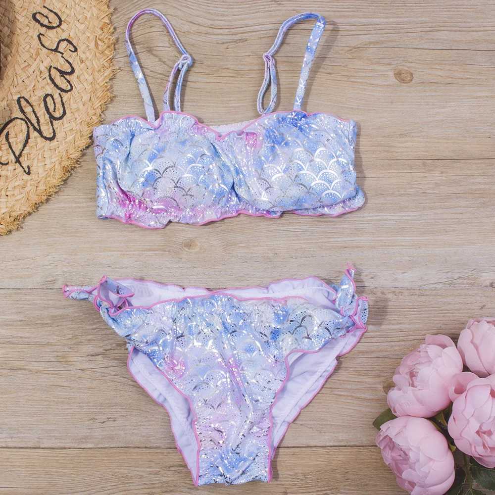 Sequined Mermaid scales Girl Swimsuit Kids Teenage Girl Bikini Set Two Piece Childrens Swimwear Girls Bathing Suit Beachwear X250224