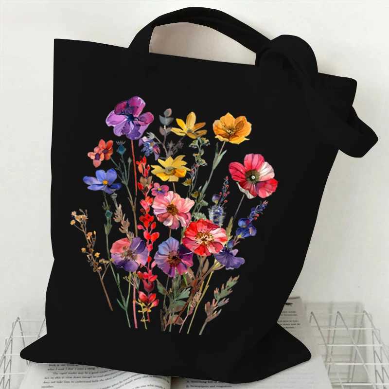 Boho Wildflowers Pattern Graphics Canvas Tote Bag Reusable Shopper Bag for Women Purses and Handbags Shopping Cloth Bag Z250224