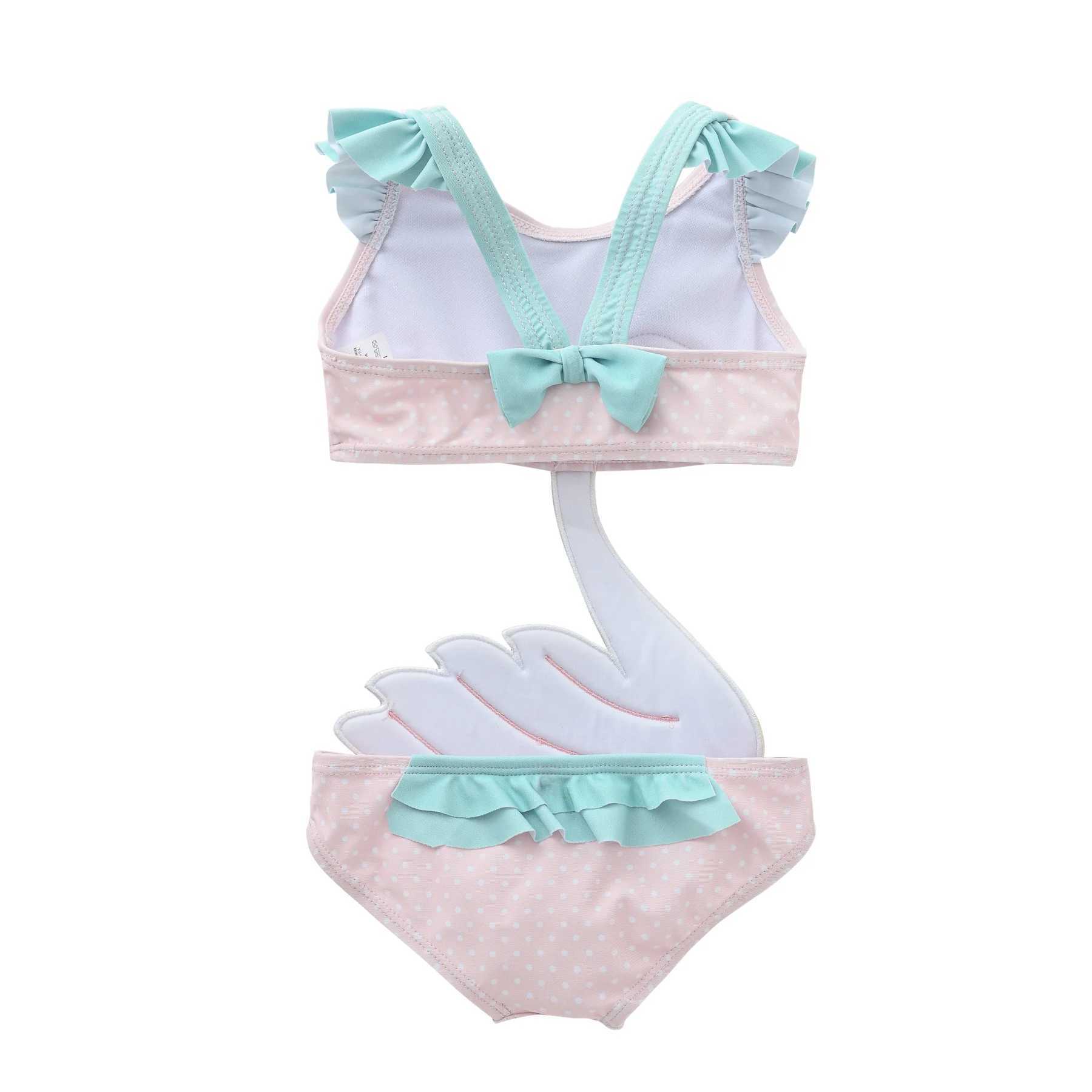 Pink Swan Belly Protection Whole Swimsuit Girls Swimwear Baby CHIld Infant CHIldren Teen Kids cartoon Bathing Suit X250224