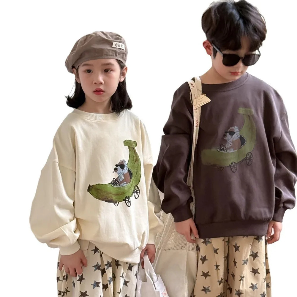 Spring Infant Baby Girl Twopiece Clothes Set Cotton Banana Pattern Sweatshirt Outfit Star Print Straight Pant Kid Suit 250221