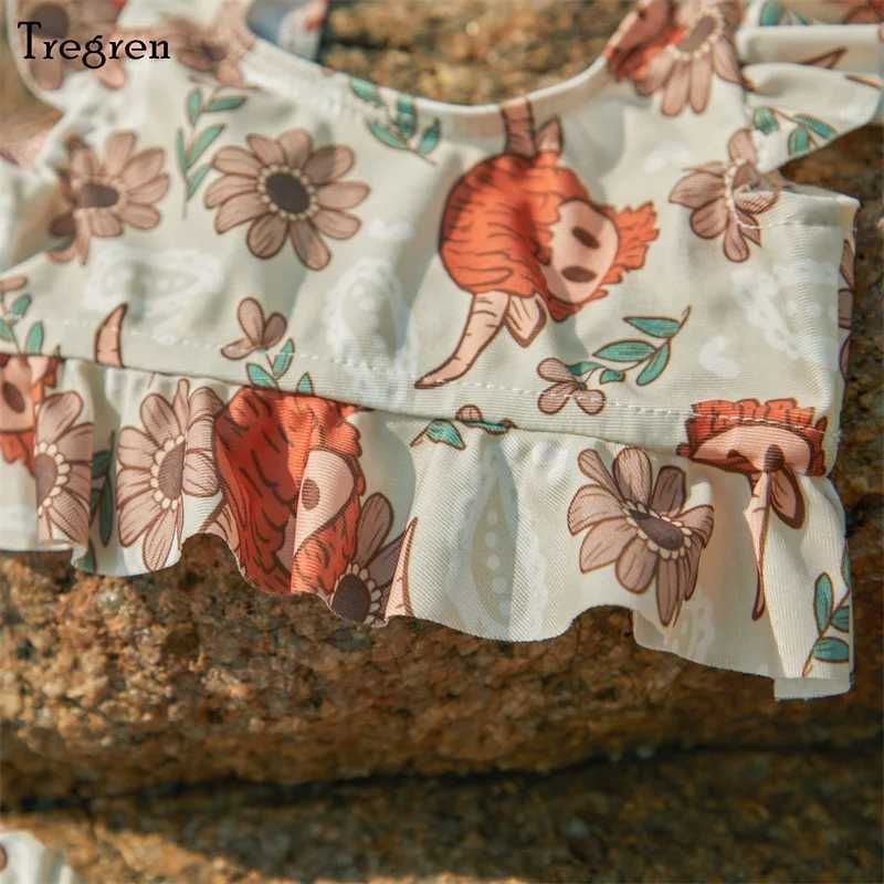 Tregren Cute Baby Bikini Flower/Cow Head Printed Swimsuit Ruffle Swimsuit Summer Pool Hot Spring Beach Wear X250224