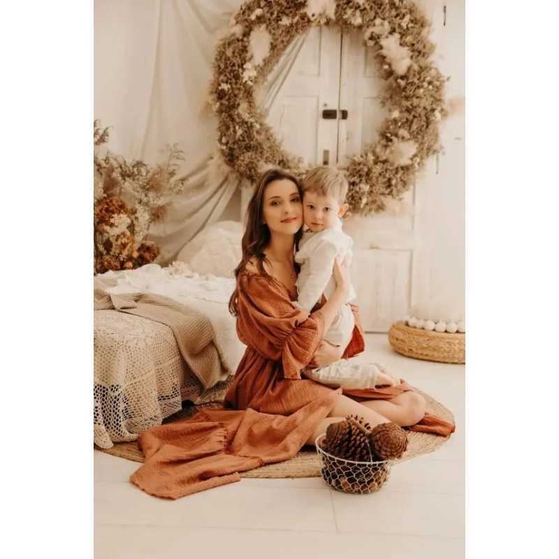 Linen Cotton Floor Mopping Dress Photo Shooting Pregnancy Bohemian Dress Maternity Photography Props Photoshoot Clothing X250224