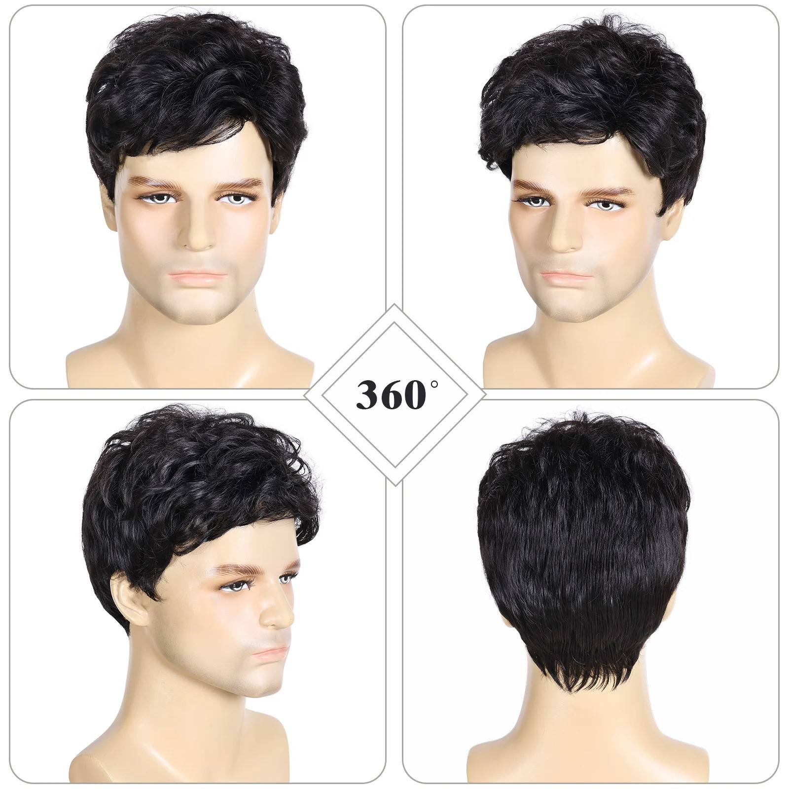 BCHR Mens Wig Short Black Wig Men Layered Natural Fluffy Synthetic Hair Halloween Costume Wigs for Male Man 250224