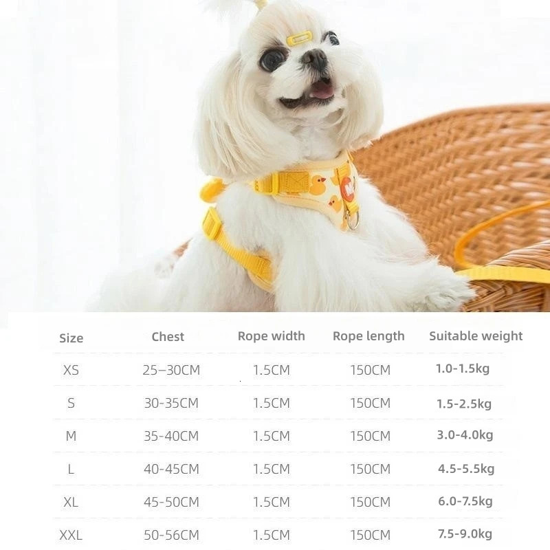 Cartoon Duck Dog Harness and Leash Set Adjustable Puppy Collar Strap Pet Cat Harness Vest for French Bulldog Walking Accessories 250224