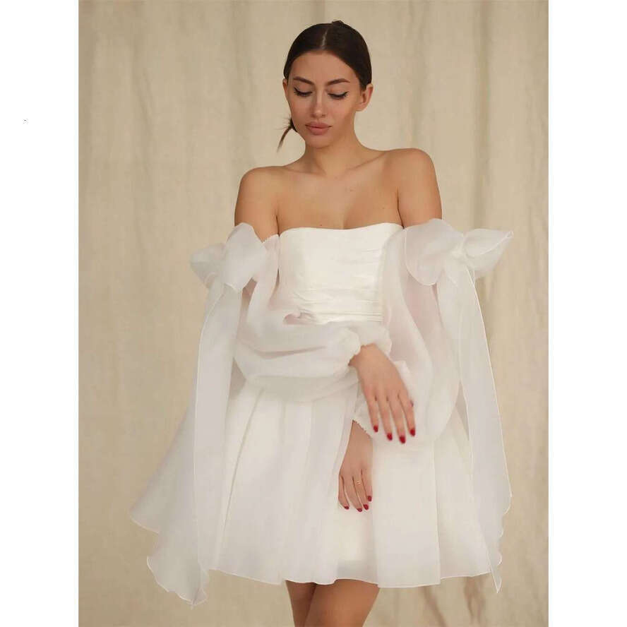 New Short A-E Wedding Dresses 2024 Strapless Neck Bride Robes Backless Organza Bridal Gowns Off The Shoulder Bow Vestidos De Novia