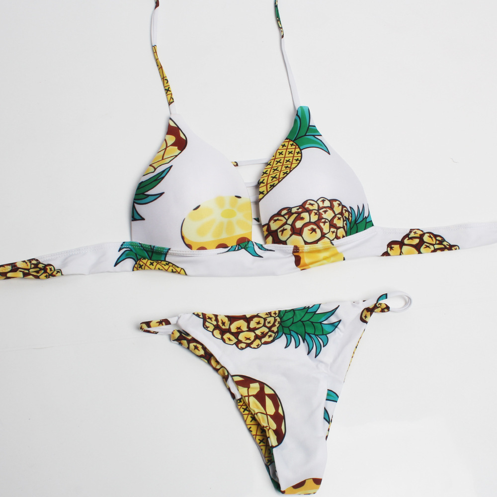 fashion swimwear New women's multi rope hollow out pineapple print sexy bikini swimsuit
