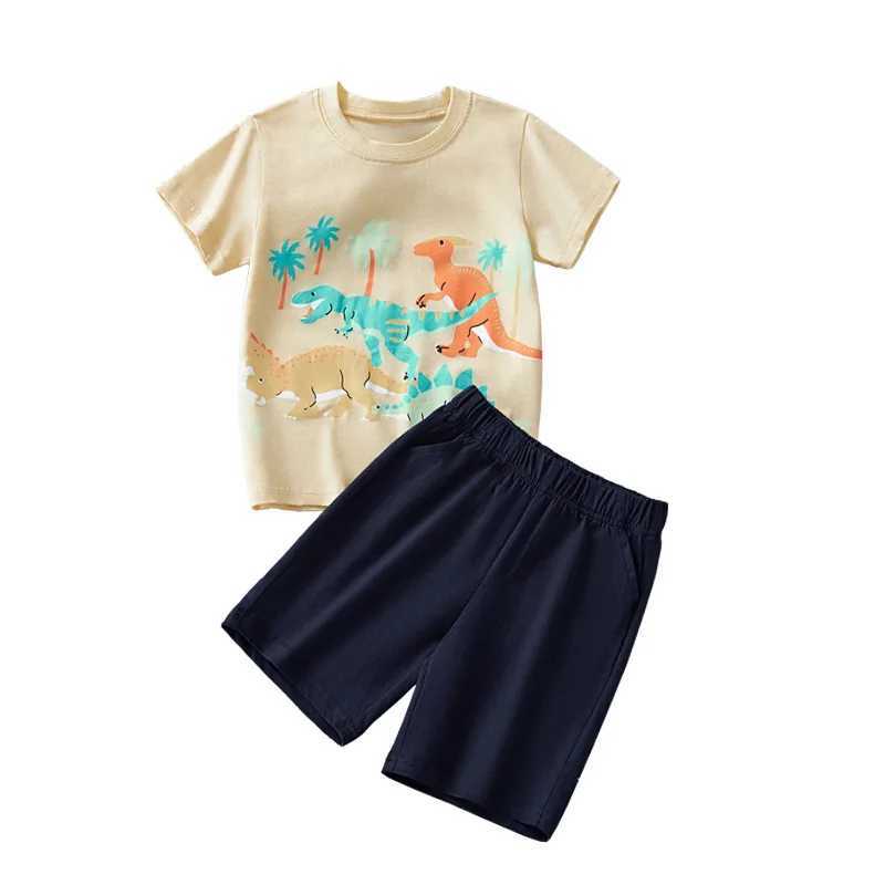 Summer 2-8Y Kids Boys 2PCS Clothes Set Cotton Dinosaur Print Children Boy Tees Suit Cool Contrast Shorts Infant Baby Boy Outfits X250224