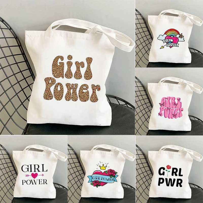2024 Shopper GIRL POWER Personality Printed Tote Bag Women Harajuku Shopper Handbag Girl Shoulder Shopping Bag Lady Canvas Bag Z250224