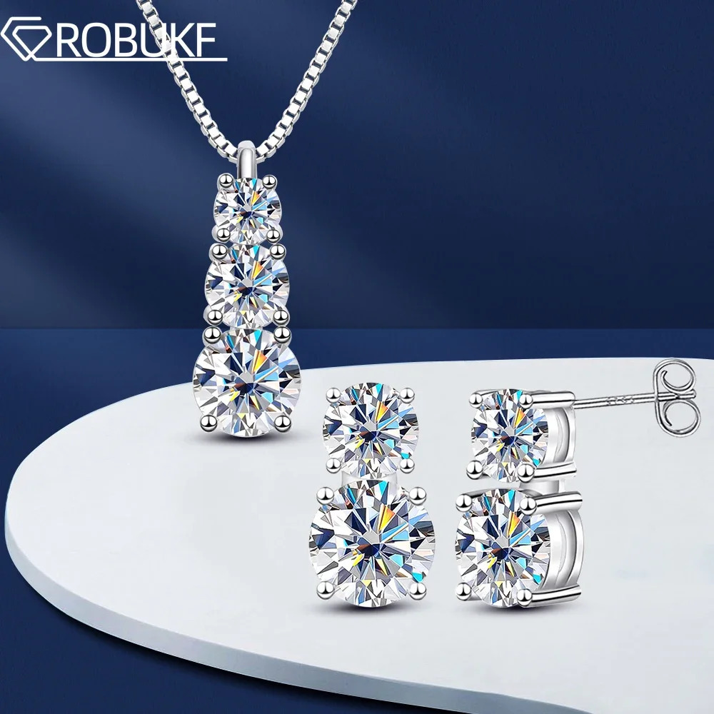 4.8cttw Jewelry Set For Women D VVS1 Diamond 100% 925 Sterling Silver 18K Plated Pendant Necklace Stud Earring Gifts 250221