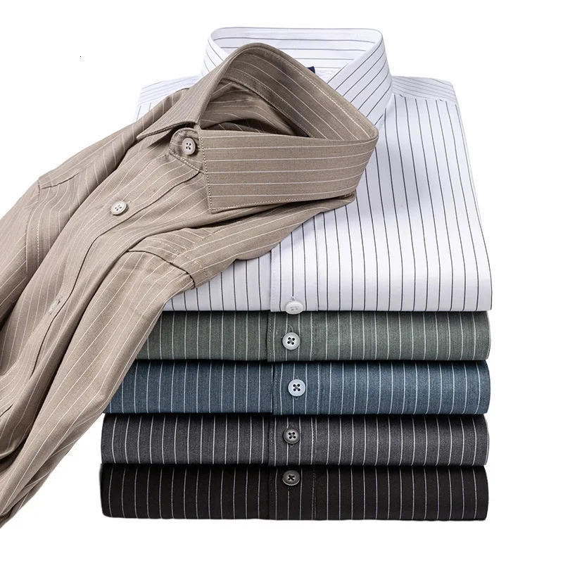 Bamboo Fiber Mens Striped Shirt Long Sleeve Antiwrinkle Nonironing Formal Soft Fashion Casual Business Office Social Shirts 250222