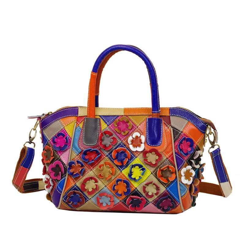 High Quality Leather Women's Multi-Color Plaid Ing Design Shoulder Ladies Fashion Wer Color Block Tote Bag 418