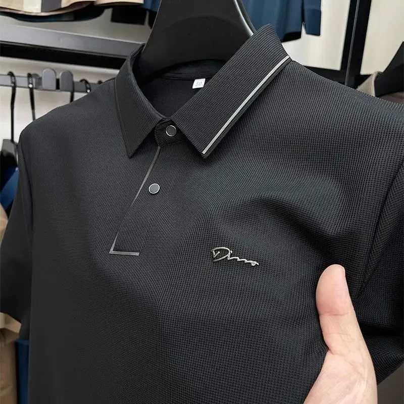 Summer England Style Luxury Clothing Mens Polo Shirts 100% Cotton Business Collar Print Polo Shirt Loose Short-Sleeved T-ShirtT250225