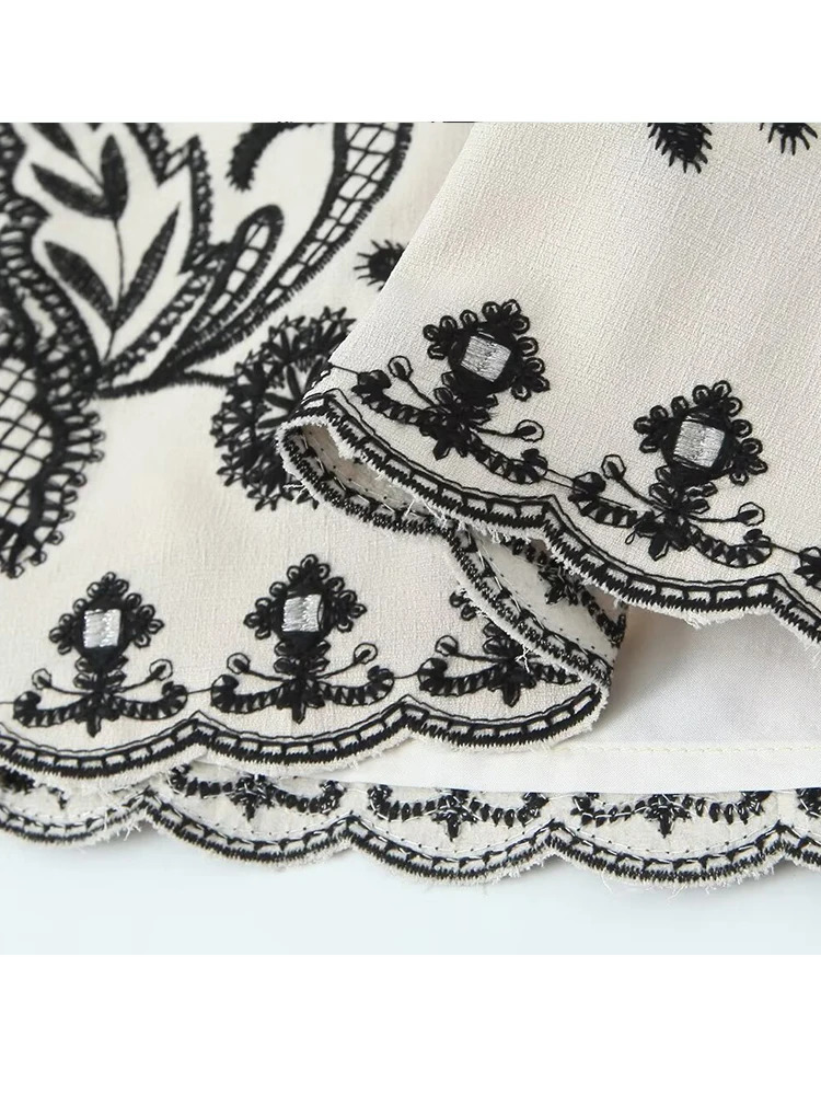 TRAF Women Fashion Embroidered 2PCS Skirts Set 2024 Chic Halter Shirt Neck Backless Top Summer Sexy Shorts Sets 250222