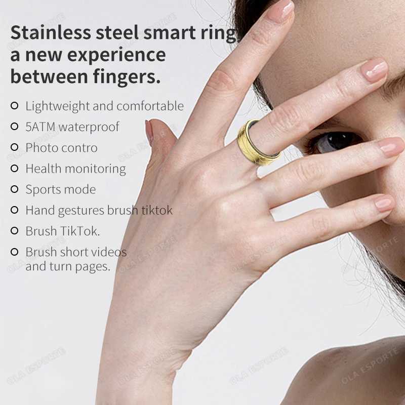 New Smart Ring Military Grade Titanium Steel Shell Health Monitor Photo Control IP68 5ATM Waterproof Multi-sport Modes SmartRing W250225