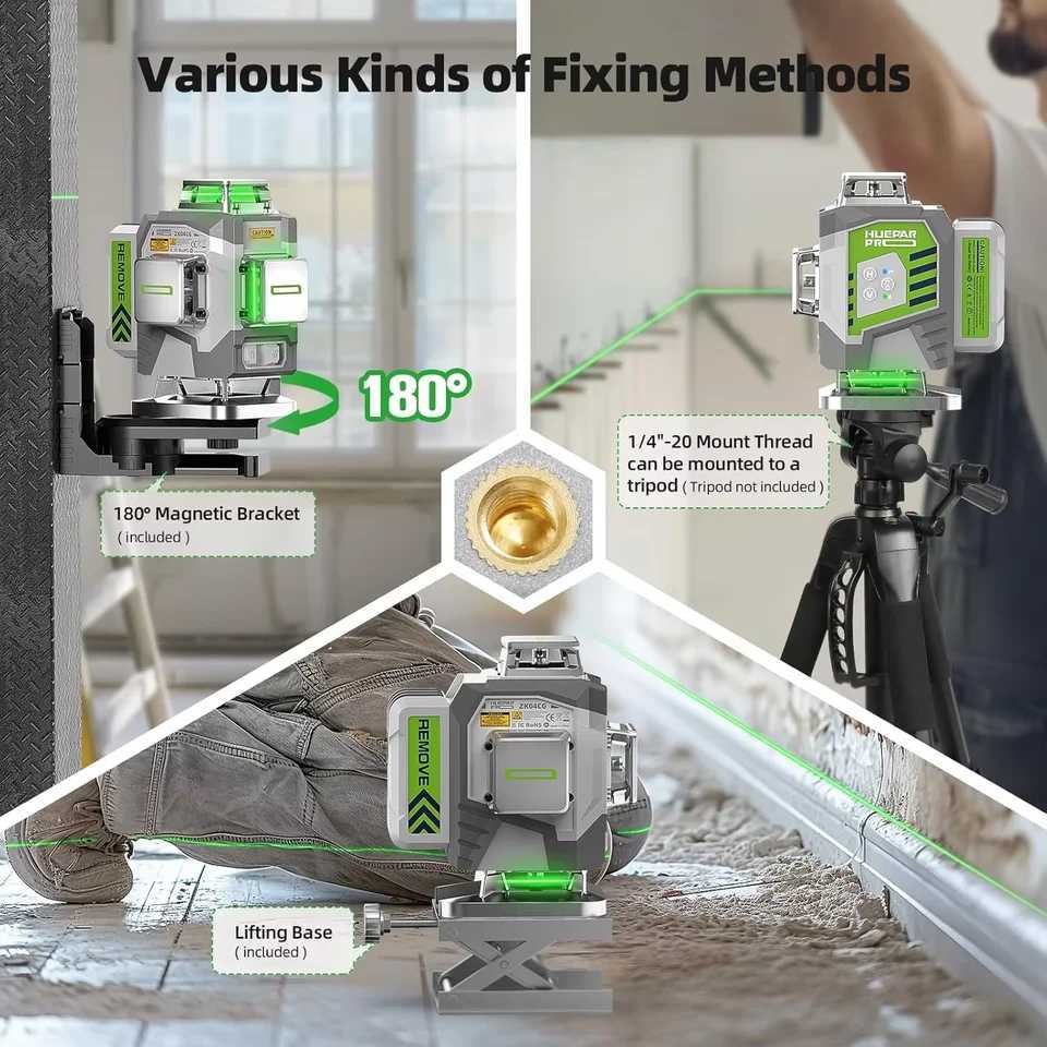 Huepar ZK04CG-L 4D 16 Lines Laser Level 2mm High Accuracy Green Beam Self-leveling Cross Line Laser with 8000mAh Li-ion Battery X250225