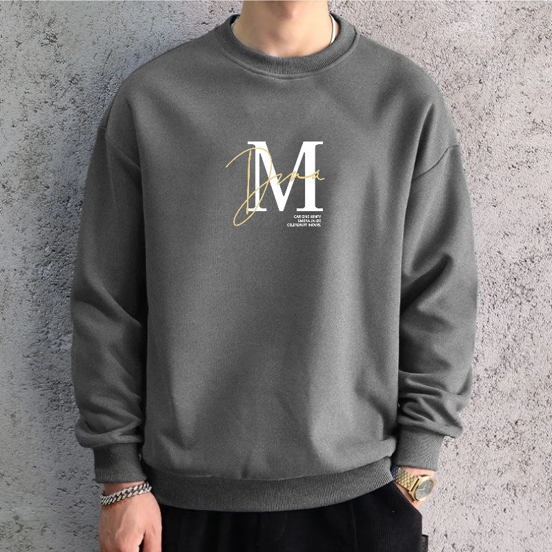 Trendy Men Oversized Graphic Sweatshirts Hoodied M Printed Long Sleeve Tshirt Cotton Hiphop Tees Sports Top Clothing 250224