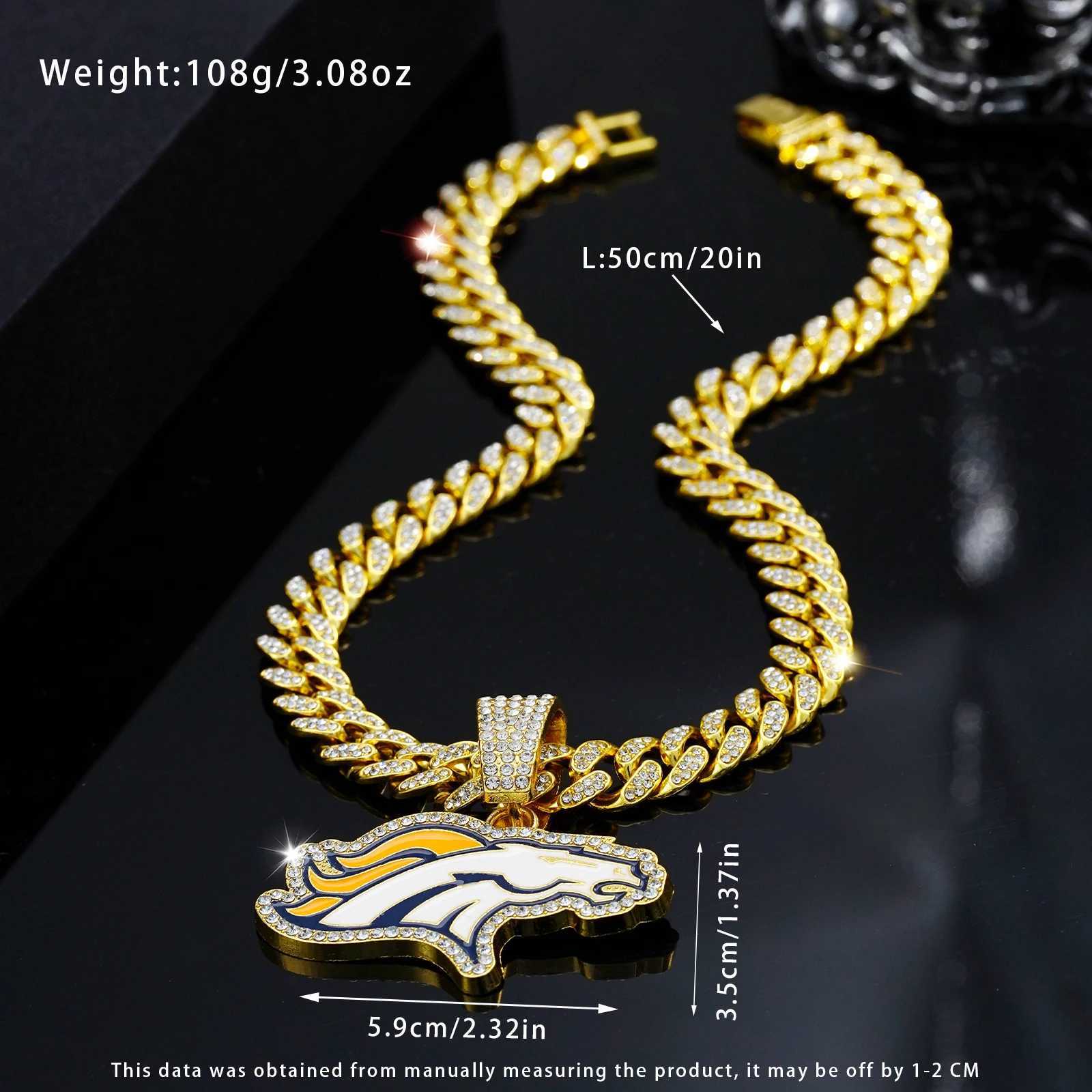 White Broncos Team Pendant with 50cm Bling Chain Stylish Jewelry Popar in Gems X250224