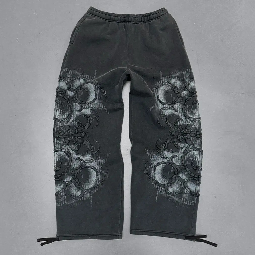 Y2k Gothic Style Mens Suit Black Print Zipper Hooded Sweatshirt Simple Cotton Hip Hop Large Size Loose Print Jogger Pants Unisex 250225