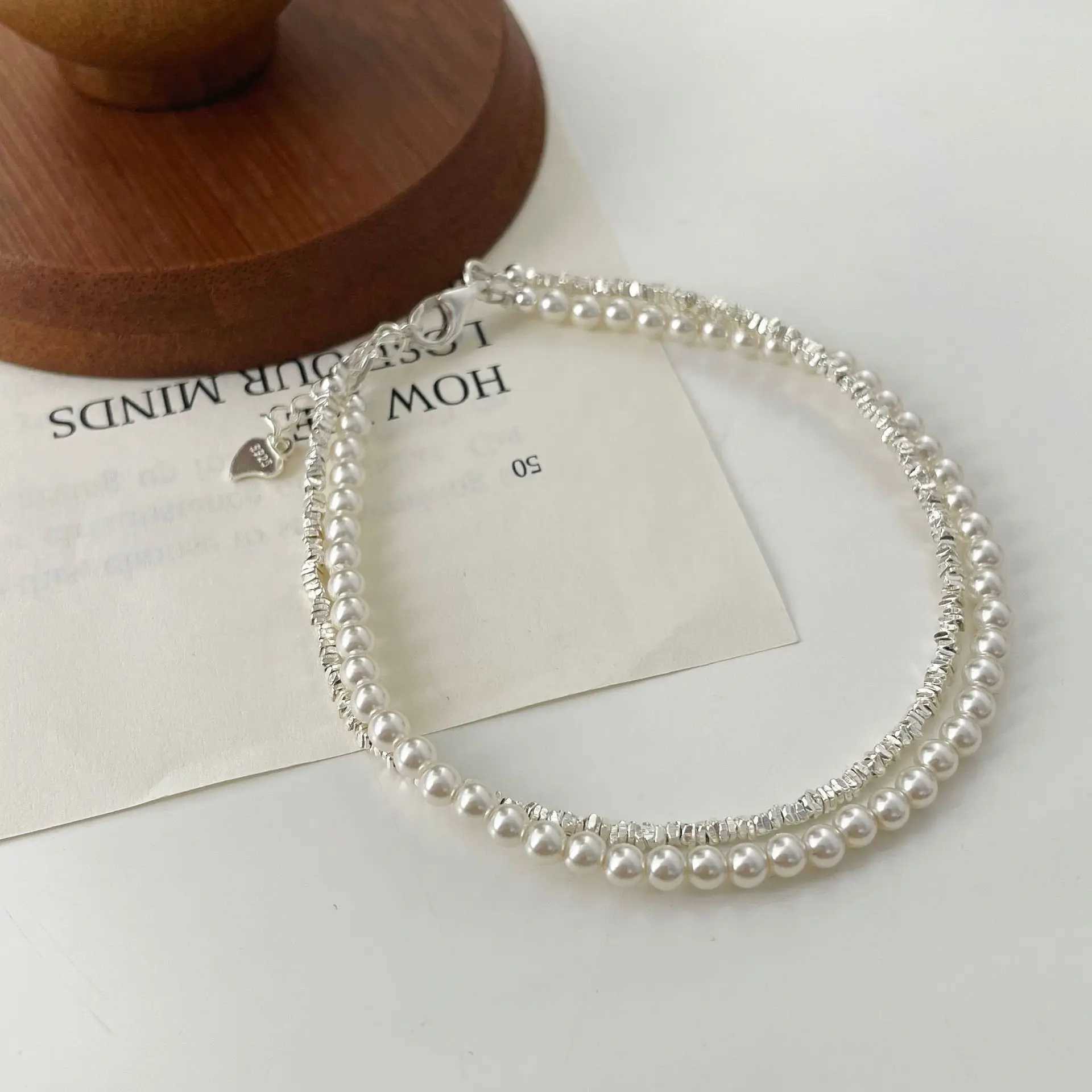925 Sterling Silver Bracelet Double Layer Pearl Bracelet for Women Girl Vintage Luxury Design Bead Korean Jewelry Charm BraceletXJ250225