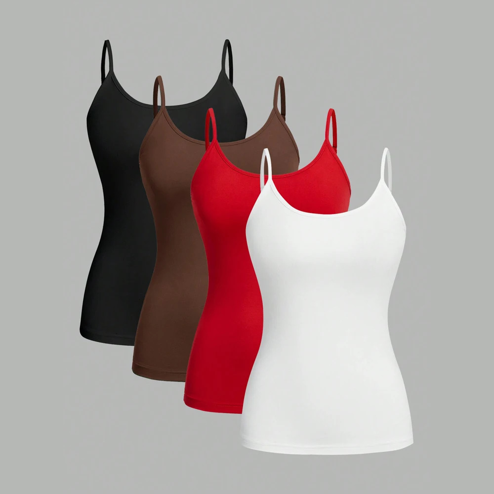 4 pcs Women Solid Color Camisoles Vest Women Tank Tops Female Summer Sexy Strap Basic Tops Sleeveless Camisole T-shirt 250224